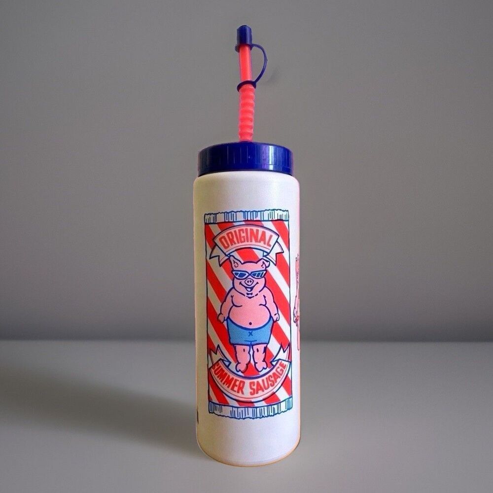 Vintage 80s Pigs Funny Water Bottle Tumbler Original Summer Sausage